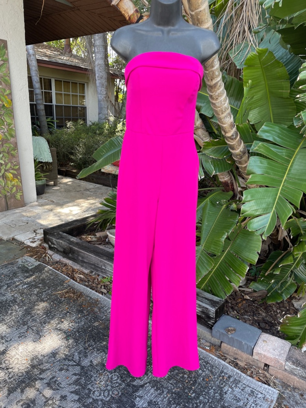 strapless, magenta, pink wide leg jumpsuit